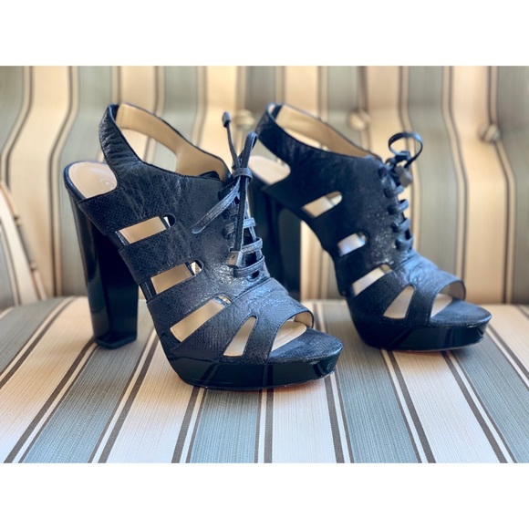 COACH || Metallic Snakeskin Lace Up Platform Heels - Picture 2 of 7